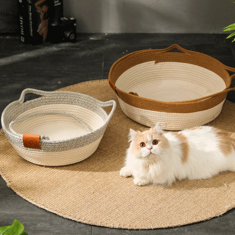 Handmade All-Season Cat Bed – Soft Woven Basket