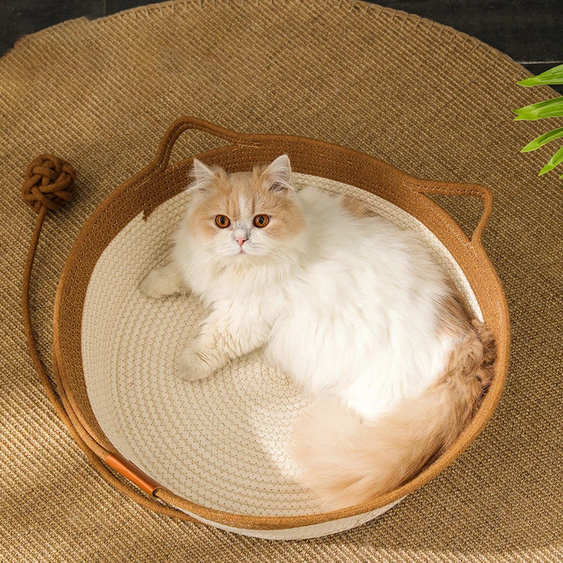 Handmade All-Season Cat Bed – Soft Woven Basket