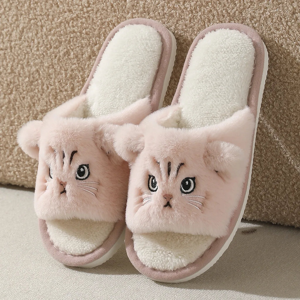 Cute Cat Women Slippers – Warm Furry Indoor Footwear