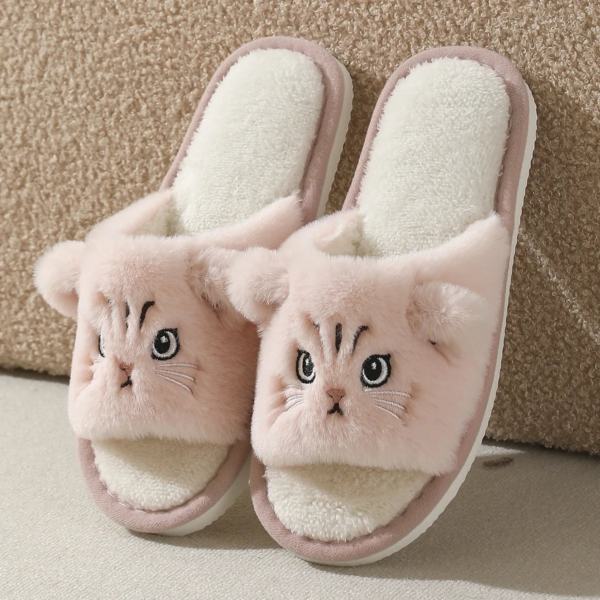Cute Cat Women Slippers – Warm Furry Indoor Footwear