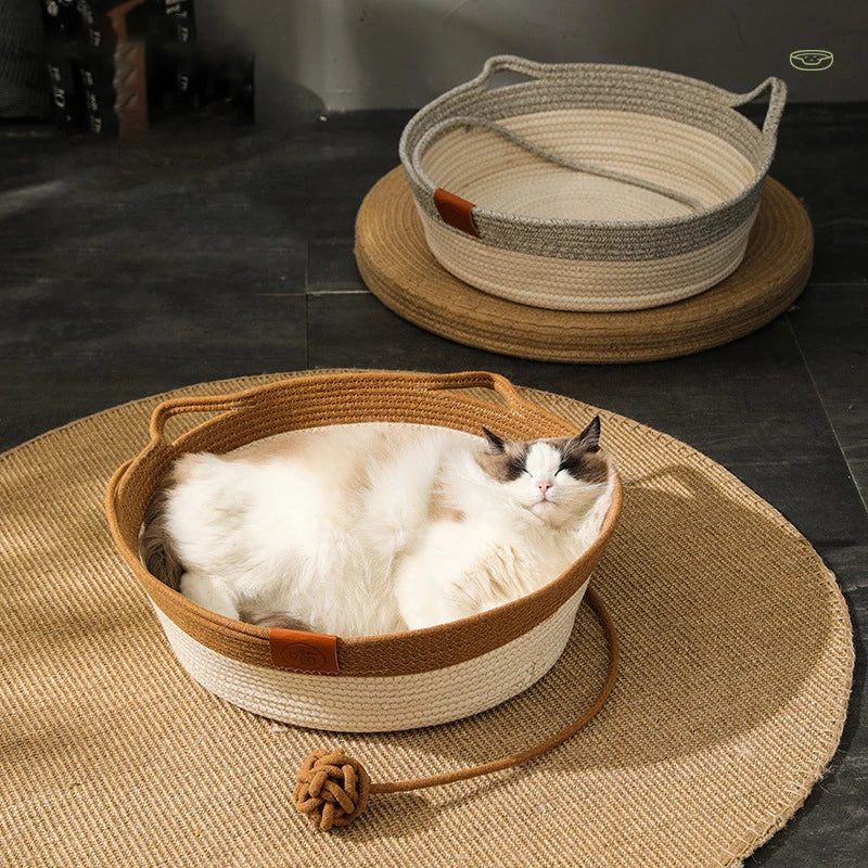 Handmade All-Season Cat Bed – Soft Woven Basket