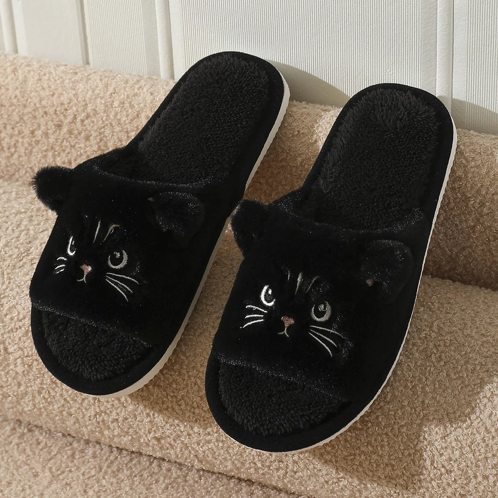 Cute Cat Women Slippers – Warm Furry Indoor Footwear