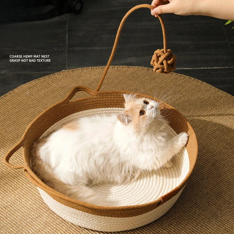 Handmade All-Season Cat Bed – Soft Woven Basket