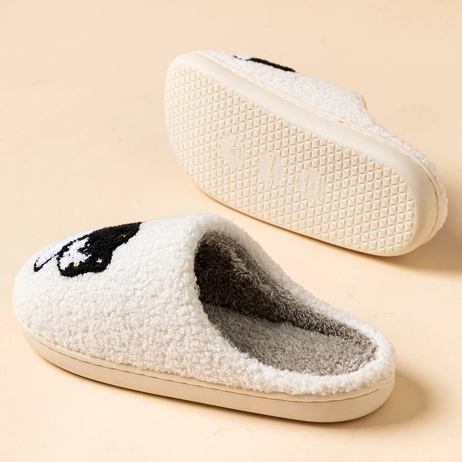 Fuzzy Cat Slippers – Cozy Unisex Home Slippers with Cat Illustration